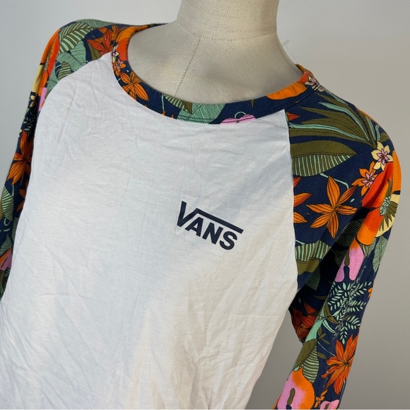 ❤️ Vans Women's White Floral Sleeve Raglan Tee M - Picture 3 of 10